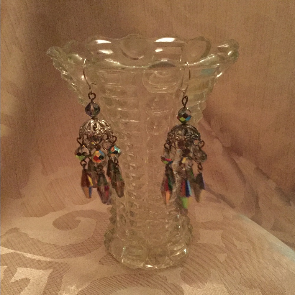 Vintage chandelier crystal iridescent earrings